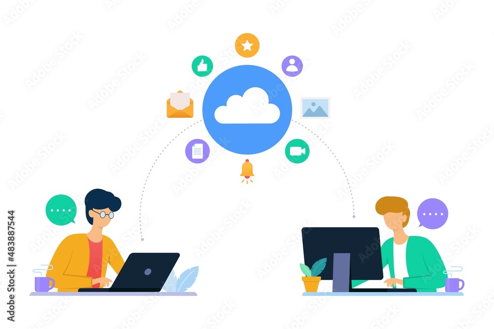 Work from home workplace concept and business smart working online with cloud data connection Work from home workplace concept and business smart working online with cloud data connection