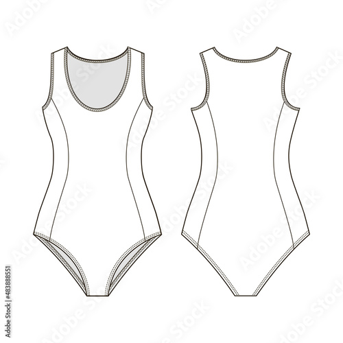 Fashion teshnical drawing of basic swimsuit