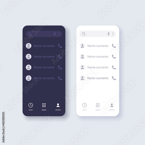 Smartphone user interface concept template. Contacts design on phone display.