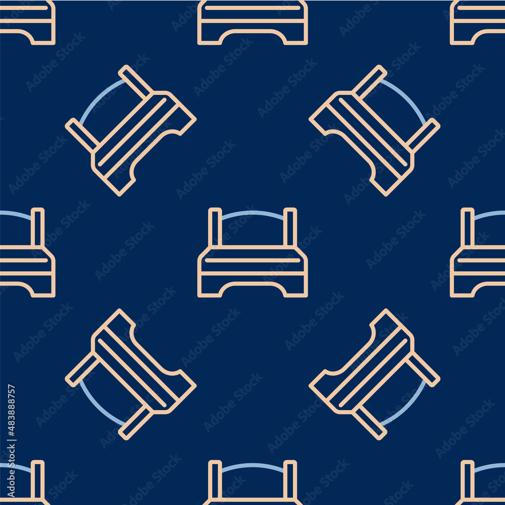 Line Big bed for two or one person icon isolated seamless pattern on blue background. Vector Line Big bed for two or one person icon isolated seamless pattern on blue background. Vector