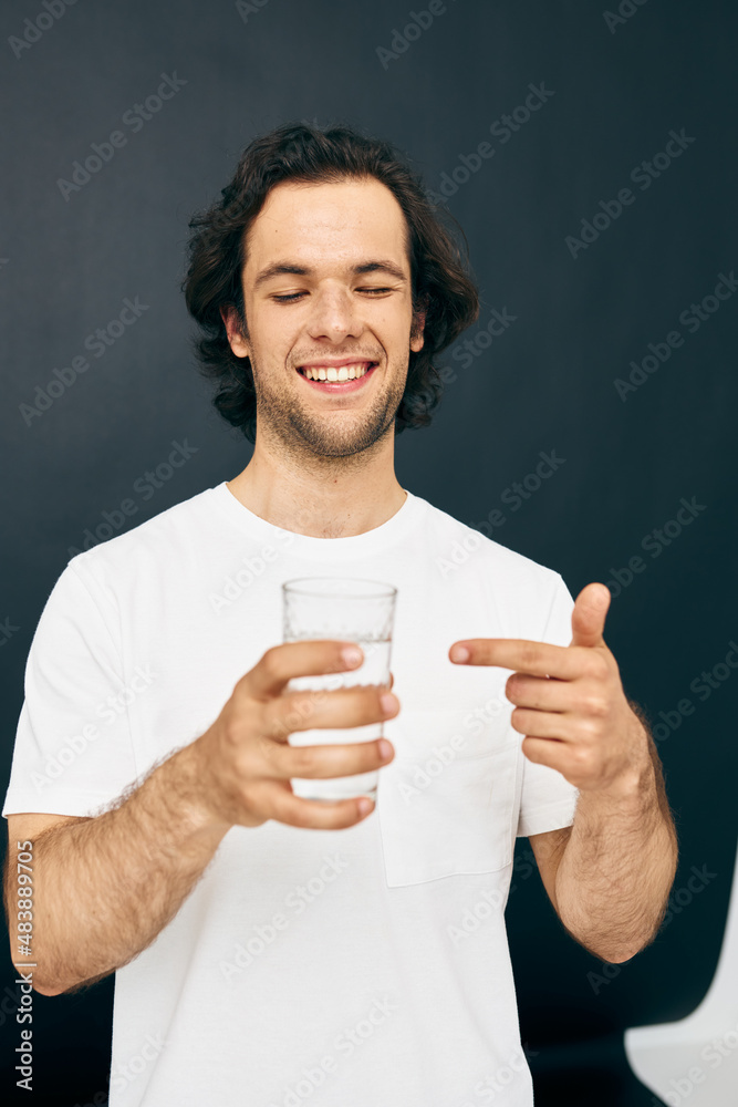 man glass of water in his hands emotions posing isolated background man glass of water in his hands emotions posing isolated background