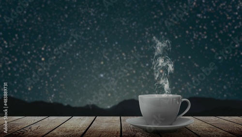 hot coffee on the table on a natural background
