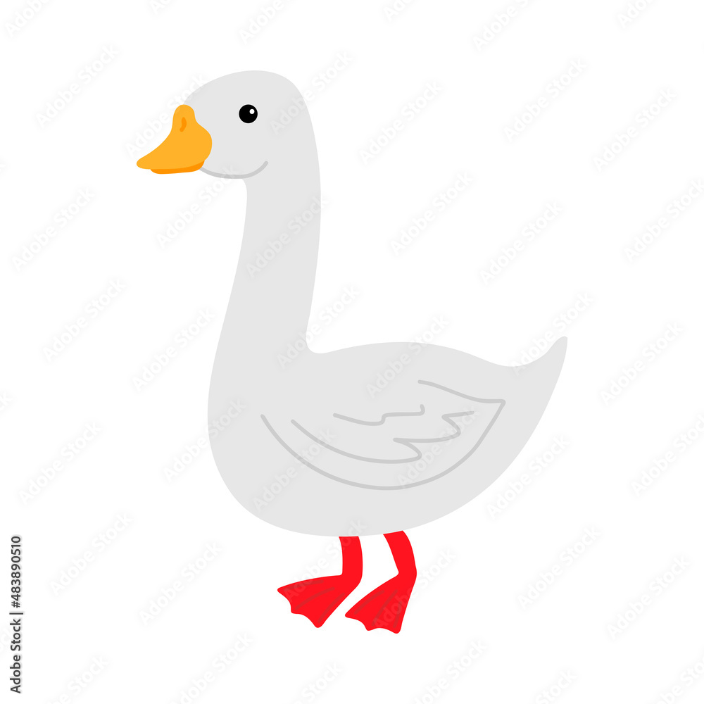 Fototapeta premium Cute goose. Vector illustration, isolated on a white background. Scandinavian cartoon style flat design. Concept for children print.