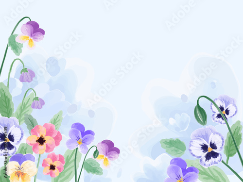 watercolor colorful pansy flowers background