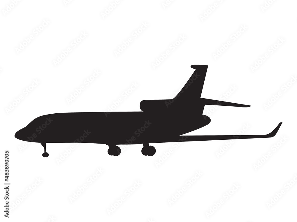The silhouette of a passenger plane. The plane is on the runway. Vector illustration
