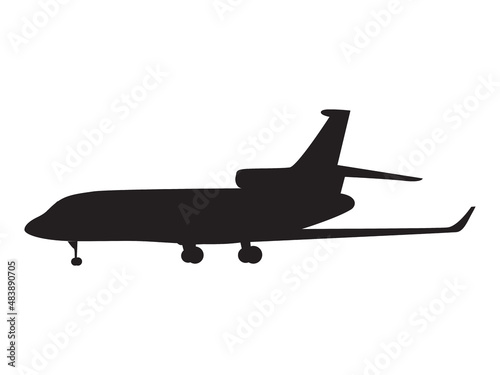 The silhouette of a passenger plane. The plane is on the runway. Vector illustration 