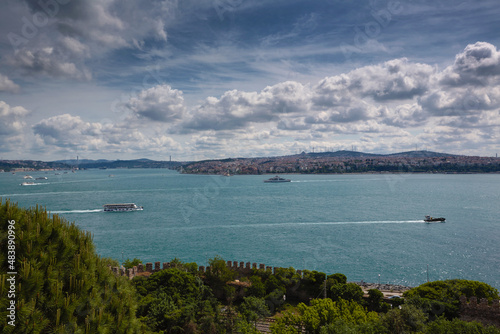 City and sea, Bosphorus sea strait, Istanbul, Turkey. Journey.