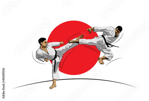fighting training in Karate. Karate is a martial art originating from Japan. vector illustrator
