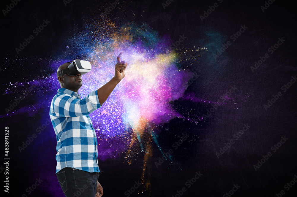 Man wearing virtual reality goggles Man wearing virtual reality goggles