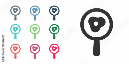 Black Fried eggs on frying pan icon isolated on white background. Fry or roast food symbol. Set icons colorful. Vector