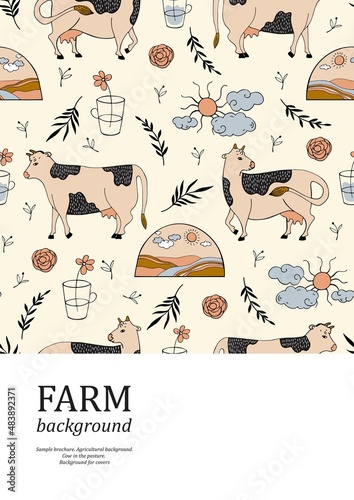 Sample brochure. Agricultural background. Cows in the pasture.