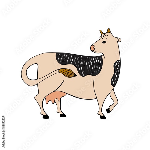 Cow silhouette made of multi-colored segments. Farm illustration.