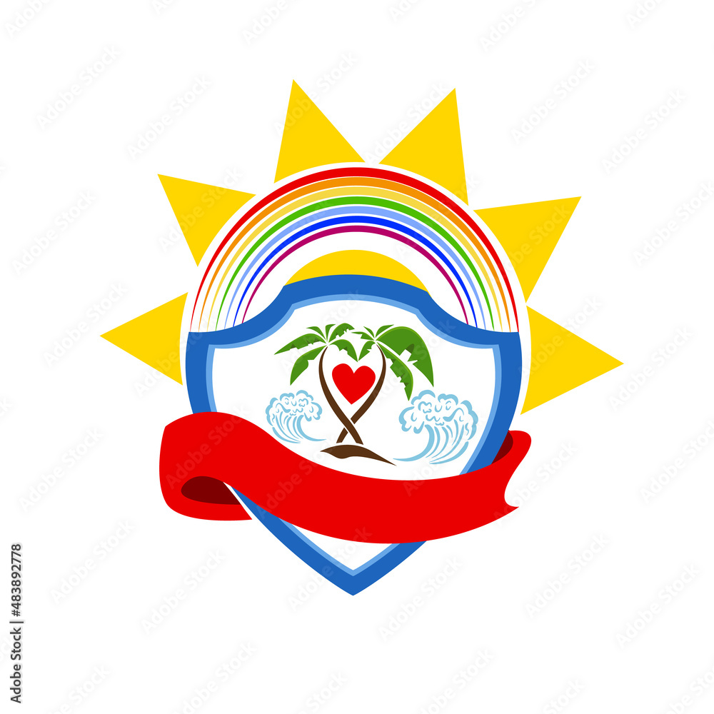 Obraz premium Palm tree and sun logo. Vector illustration