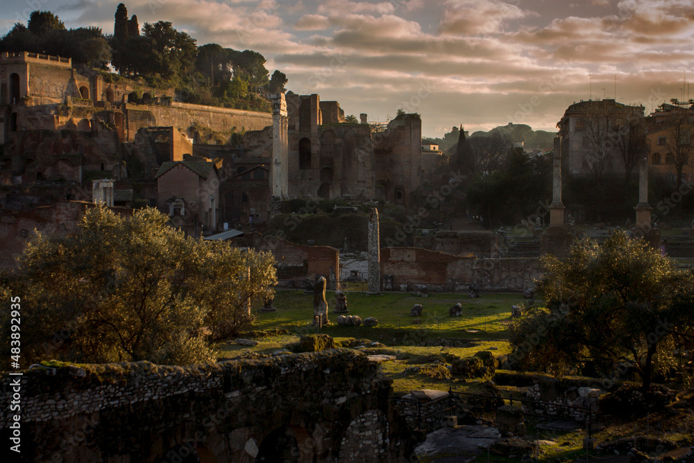 view of ancient Rome at sunset
