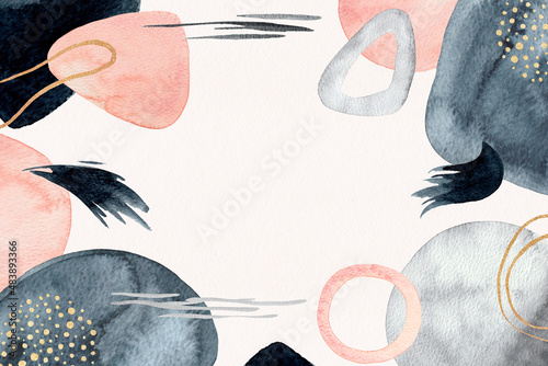 Watercolor background with abstract shapes and elements