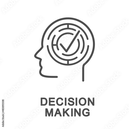 Icon – decision making. Cognitive decision making process in a maze of paths. The thin contour lines.