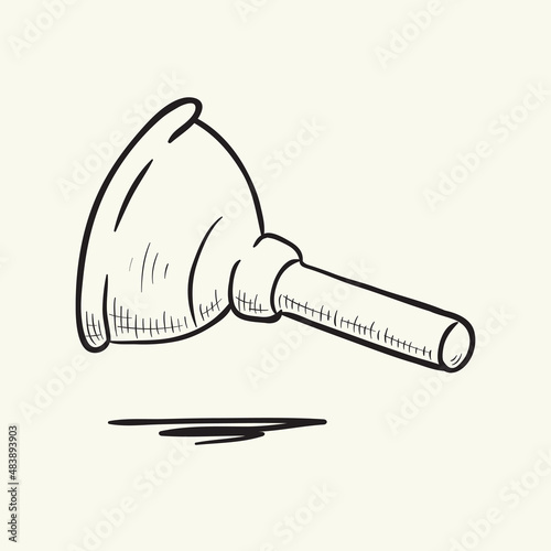 Toilet plunger. Black and white sketch vector illustration.