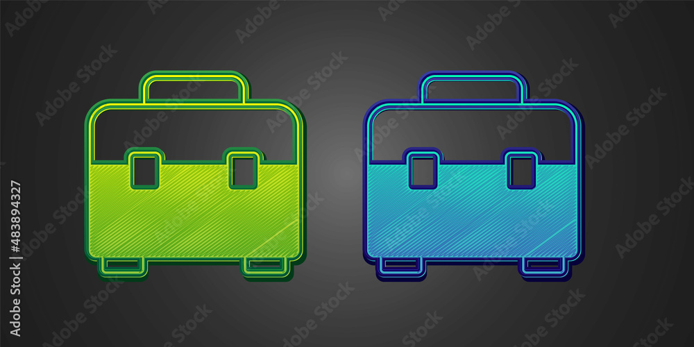 Green and blue Toolbox icon isolated on black background. Tool box sign. Vector Green and blue Toolbox icon isolated on black background. Tool box sign. Vector
