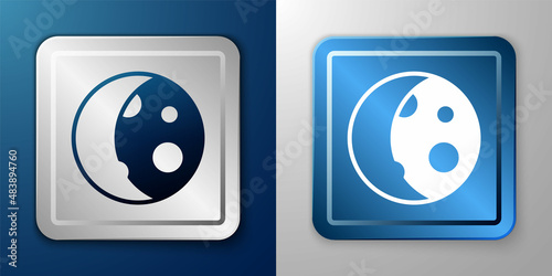 White Moon phases icon isolated on blue and grey background. Silver and blue square button. Vector
