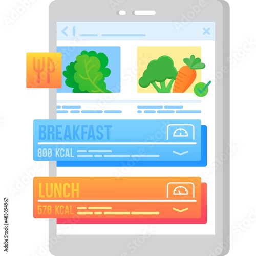 Count calorie with eating mobile app icon vector