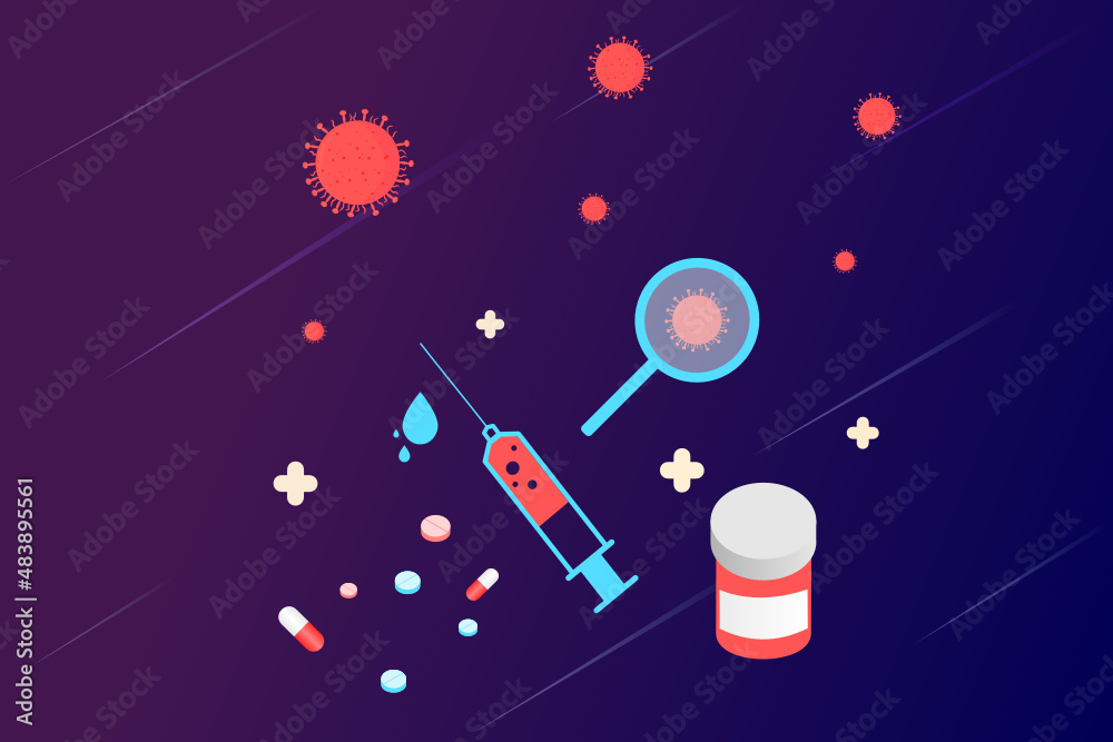 Landing page of vaccination website. Immunization campaign. Health care and protection. Isometric medical treatment. Flat vector illustration for for medical web icons, UI, mobile application, posters Landing page of vaccination website. Immunization campaign. Health care and protection. Isometric medical treatment. Flat vector illustration for for medical web icons, UI, mobile application, posters