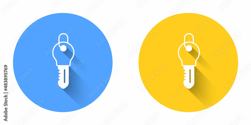 White Key icon isolated with long shadow background. Circle button. Vector White Key icon isolated with long shadow background. Circle button. Vector