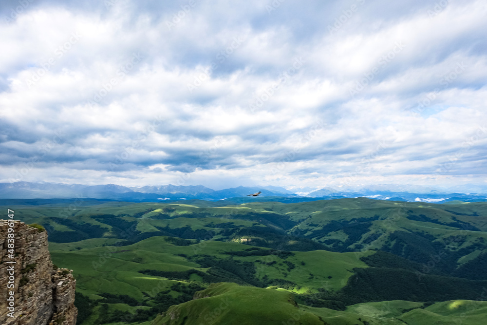 Fototapeta premium View of the mountains and the Bermamyt plateau in the Karachay-Cherkess Republic, Russia.