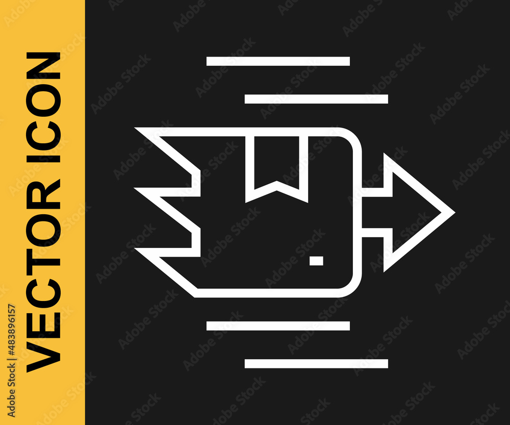 White line Carton cardboard box icon isolated on black background. Box, package, parcel sign. Delivery and packaging. Vector