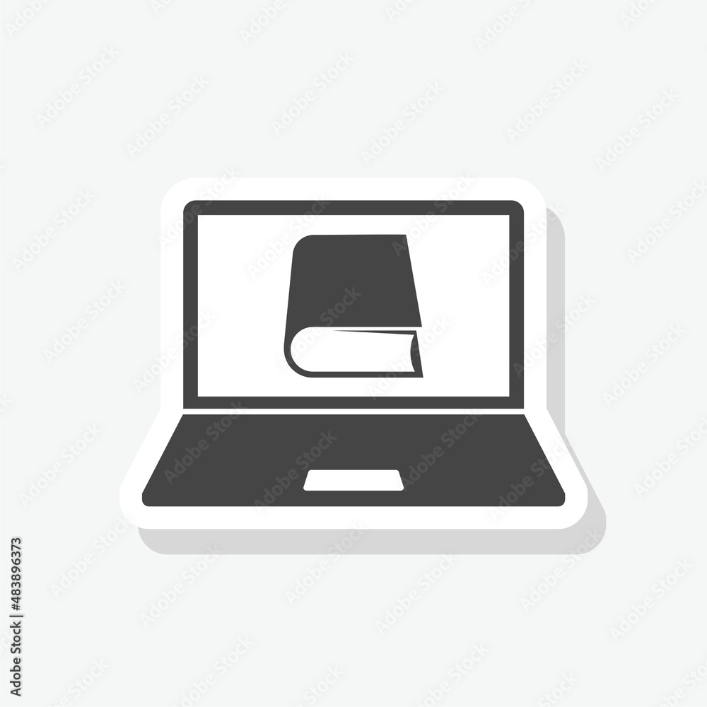 Reading books on the Internet sticker icon isolated on white background Reading books on the Internet sticker icon isolated on white background