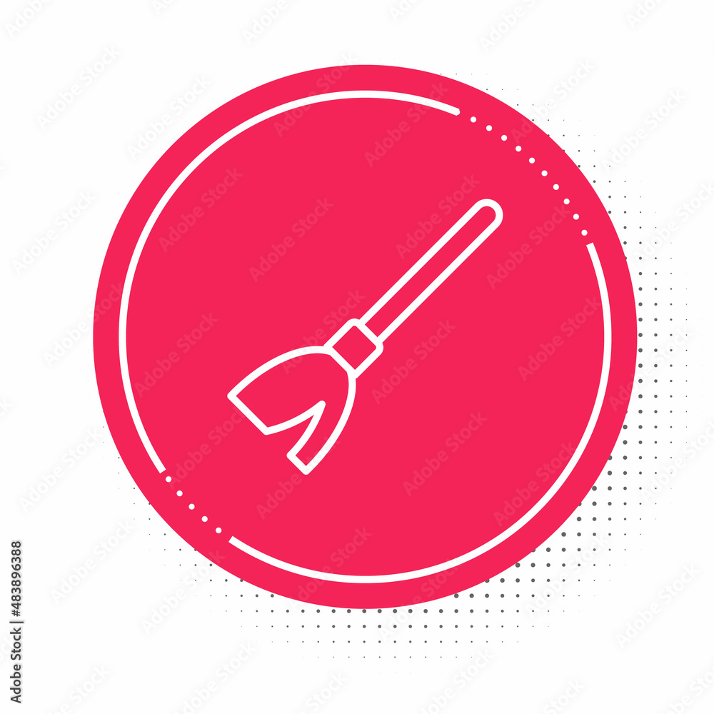 White line Handle broom icon isolated on white background. Cleaning service concept. Red circle button. Vector White line Handle broom icon isolated on white background. Cleaning service concept. Red circle button. Vector