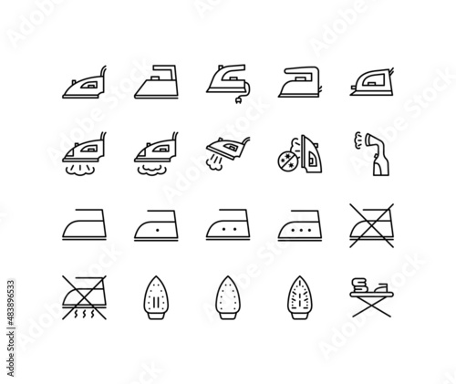 Iron flat line icons set. Home appliance, Steam generator iron. Simple flat vector illustration for web site or mobile app