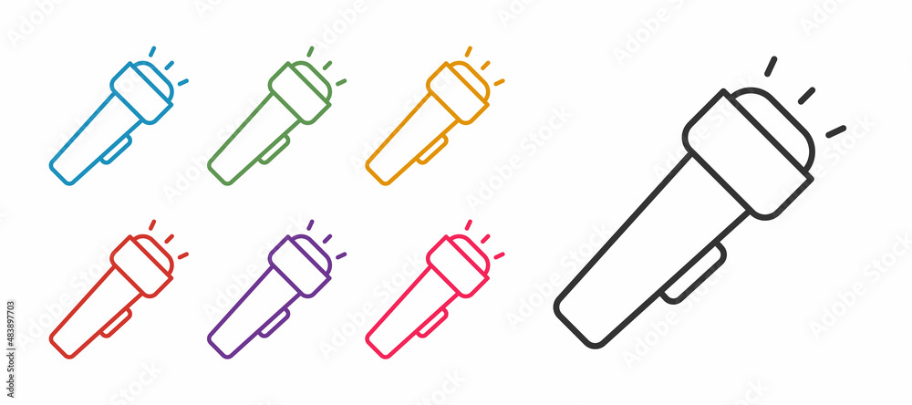Set line Flashlight icon isolated on white background. Set icons colorful. Vector Set line Flashlight icon isolated on white background. Set icons colorful. Vector