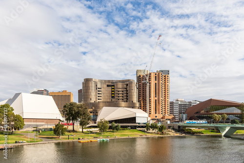 Australia, South Australia, Adelaide, River Torrens and Elder Park with Adelaide Festival Centre and Adelaide Convention Centre in background photo