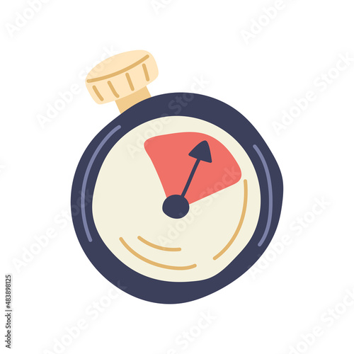 Hand drawn stopwatch with arrow and red dedicated sector vector doodle illustration. Circle chronometer equipment for accurate time measurement isolated. Counting timing, countdown, deadline