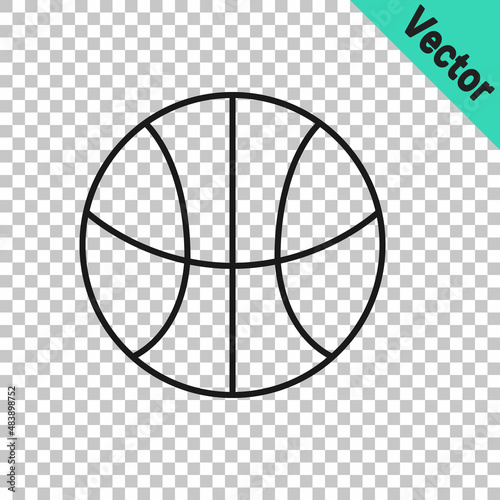 Black line Basketball ball icon isolated on transparent background. Sport symbol. Vector