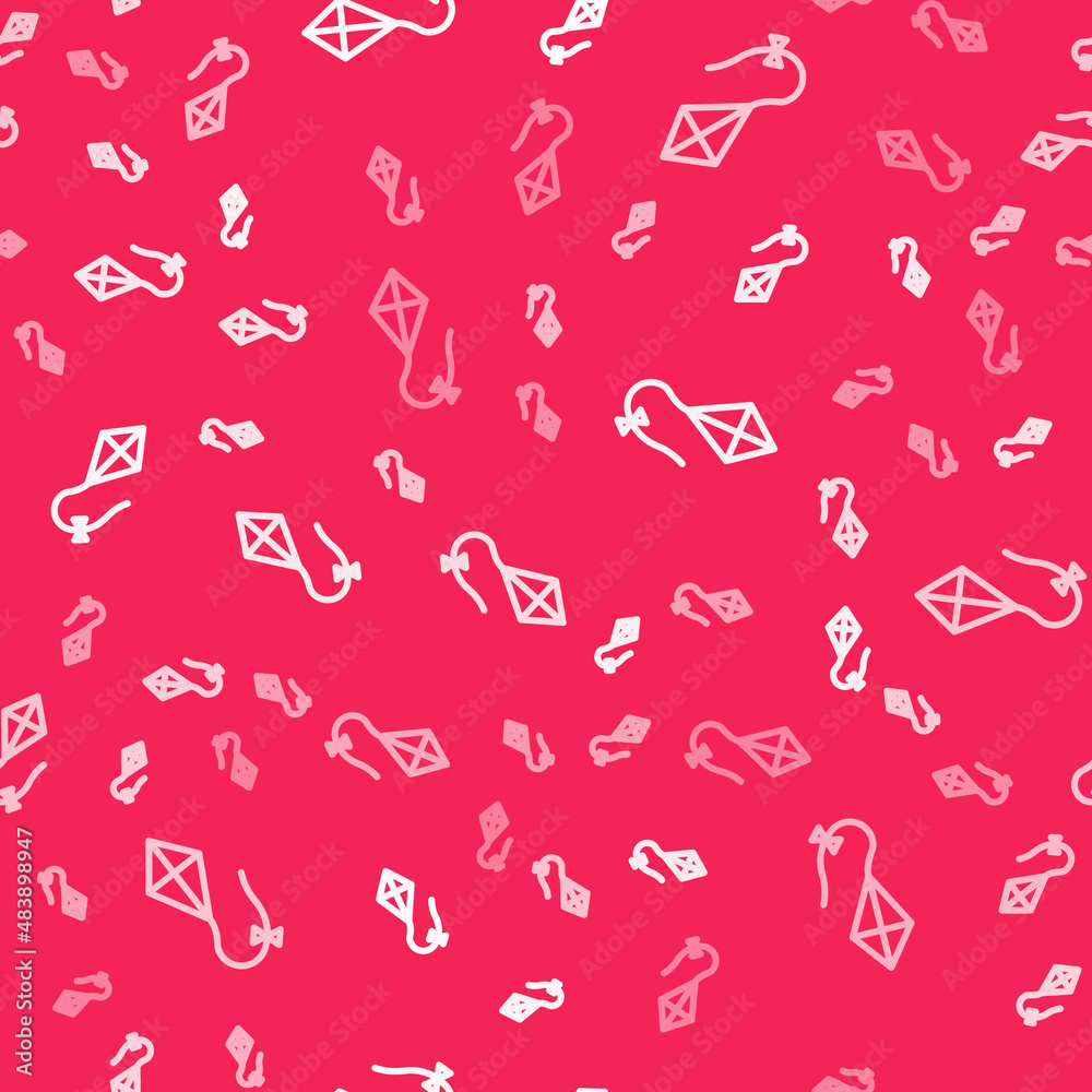 White line Kite icon isolated seamless pattern on red background. Vector White line Kite icon isolated seamless pattern on red background. Vector