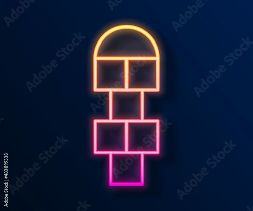 Glowing neon line Hopscotch icon isolated on black background. Children asphalt coating drawing. Vector