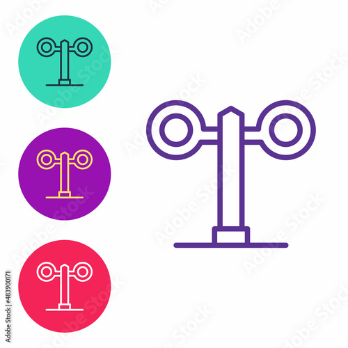 Set line Train traffic light icon isolated on white background. Traffic lights for the railway to regulate the movement of trains. Set icons colorful. Vector