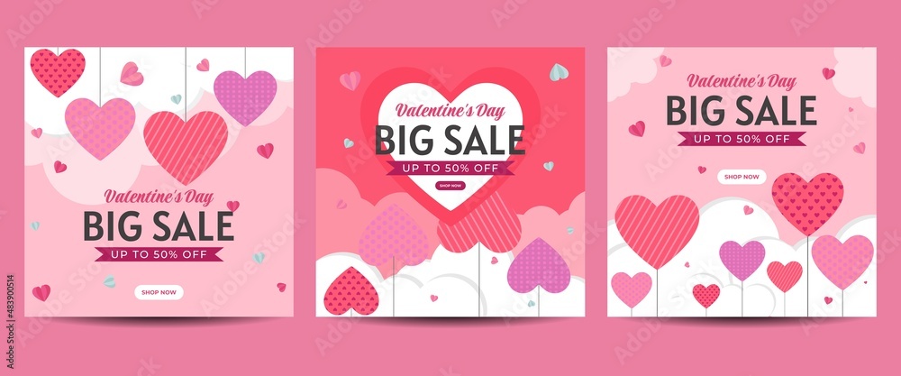 Valentine's day social media post template for banner, poster, greeting card, promotional discount sale, etc Valentine's day social media post template for banner, poster, greeting card, promotional discount sale, etc