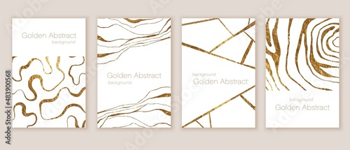 Golden and white marble, stone texture. Luxury cover, card, design. Abstract gold curls, lines, waves.