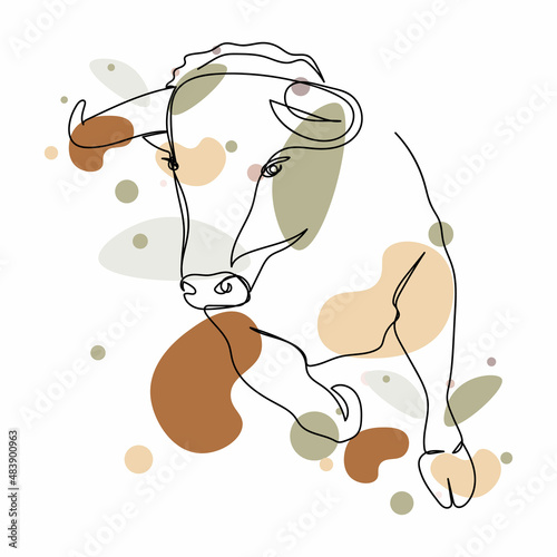 Continuous one simple single abstract line drawing of bullfighting icon in silhouette on a white background. Linear stylized.