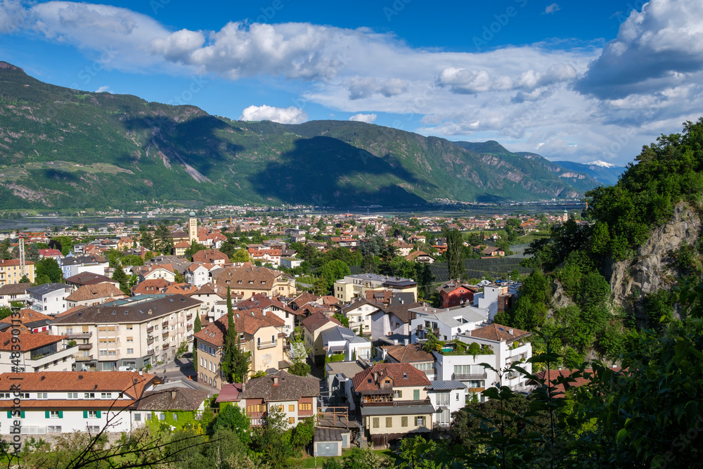 Italy, South Tyrol, Lana, Town in Etsch Valley seen from Braunsberg Italy, South Tyrol, Lana, Town in Etsch Valley seen from Braunsberg