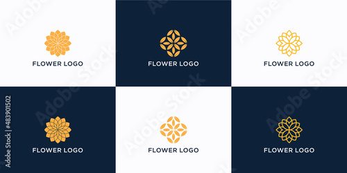 Minimalist flower logo ornament with line art style.