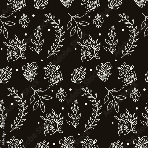 Vector simple pattern leaves and flowers hand drawing. For printing on fabric.