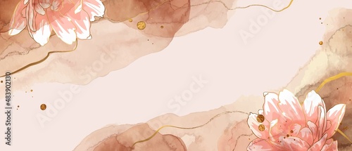 Luxury abstract art botanical composition. Spring minimal design in pink, brown, beige and golden shades.