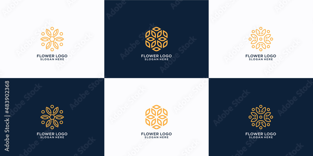 Minimalist flower logo ornament with line art style. Minimalist flower logo ornament with line art style.