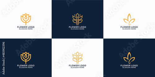 Minimalist flower logo ornament with line art style.