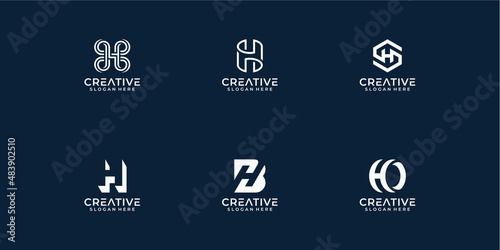 set of creative monogram letter H logo design template