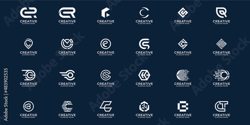 set of creative monogram letter C logo design template