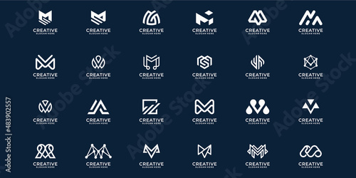 set of creative monogram letter M logo design template
